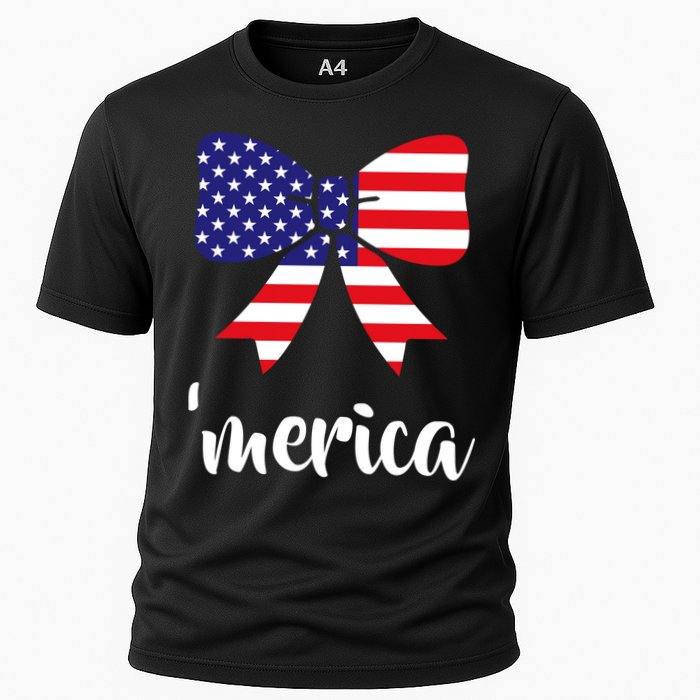 Merica Bow Tie USA Flag Cooling Performance Crew T-Shirt
