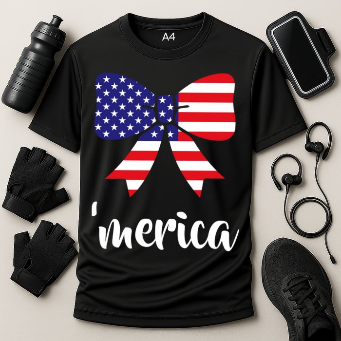 Merica Bow Tie USA Flag Cooling Performance Crew T-Shirt