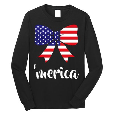 Merica Bow Tie USA Flag Long Sleeve Shirt