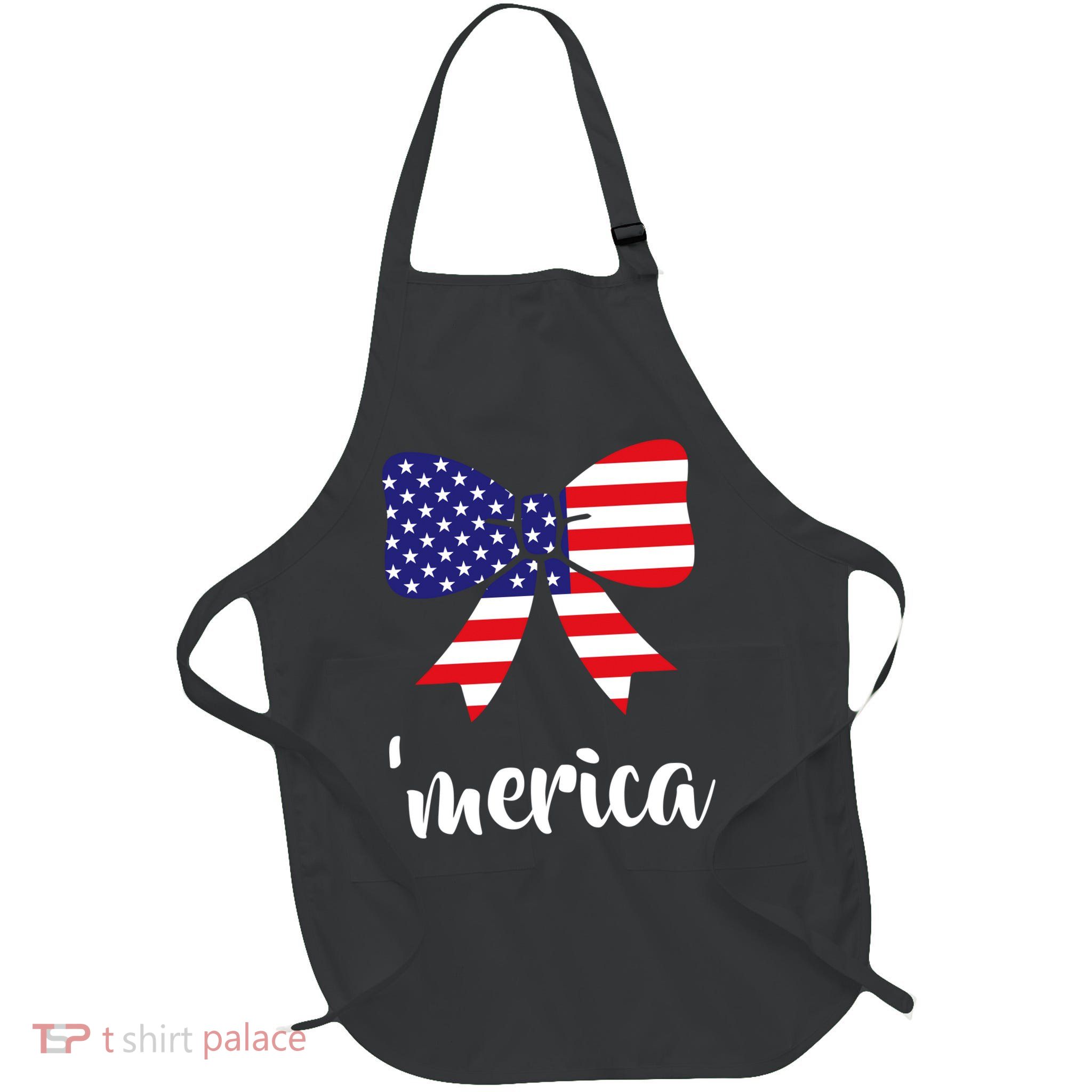 Merica Bow Tie USA Flag Full-Length Apron With Pockets