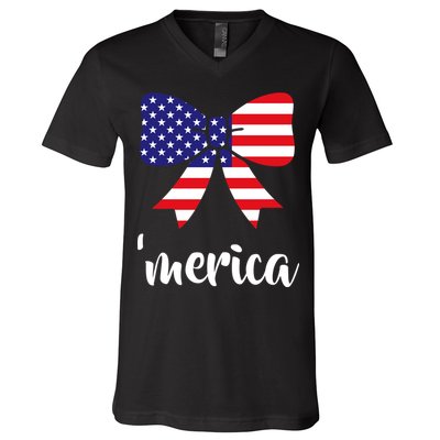 Merica Bow Tie USA Flag V-Neck T-Shirt