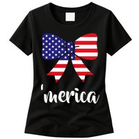 Merica Bow Tie USA Flag Womens T-Shirt
