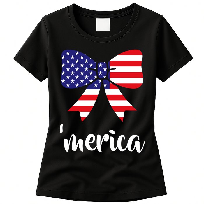 Merica Bow Tie USA Flag Womens T-Shirt
