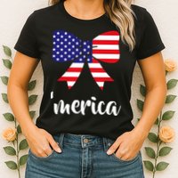 Merica Bow Tie USA Flag Womens T-Shirt