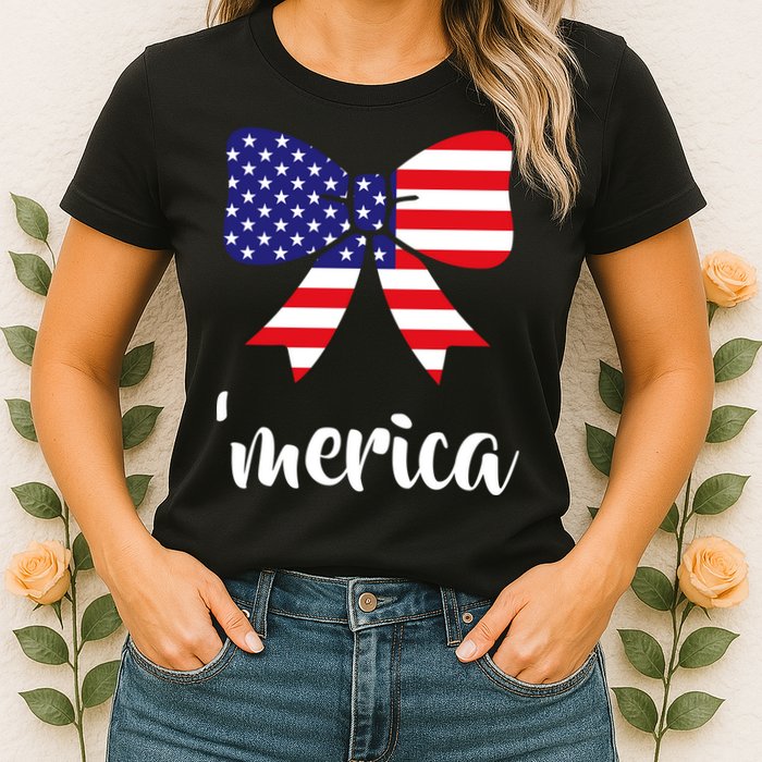 Merica Bow Tie USA Flag Womens T-Shirt