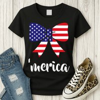 Merica Bow Tie USA Flag Womens T-Shirt