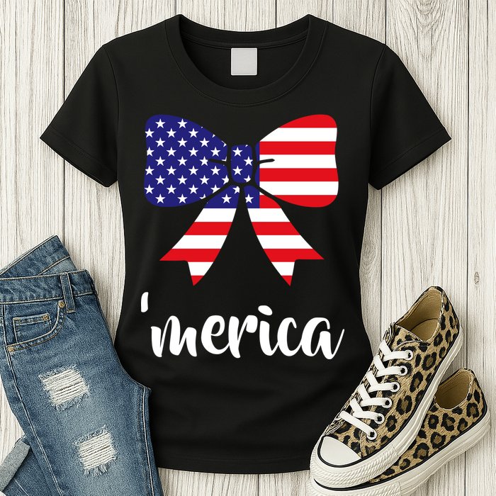 Merica Bow Tie USA Flag Womens T-Shirt