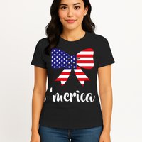 Merica Bow Tie USA Flag Womens T-Shirt