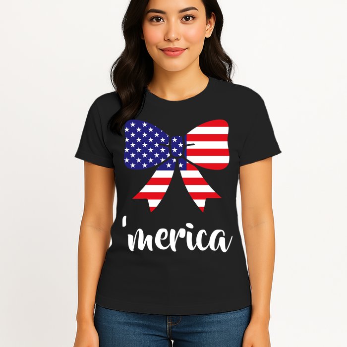 Merica Bow Tie USA Flag Womens T-Shirt