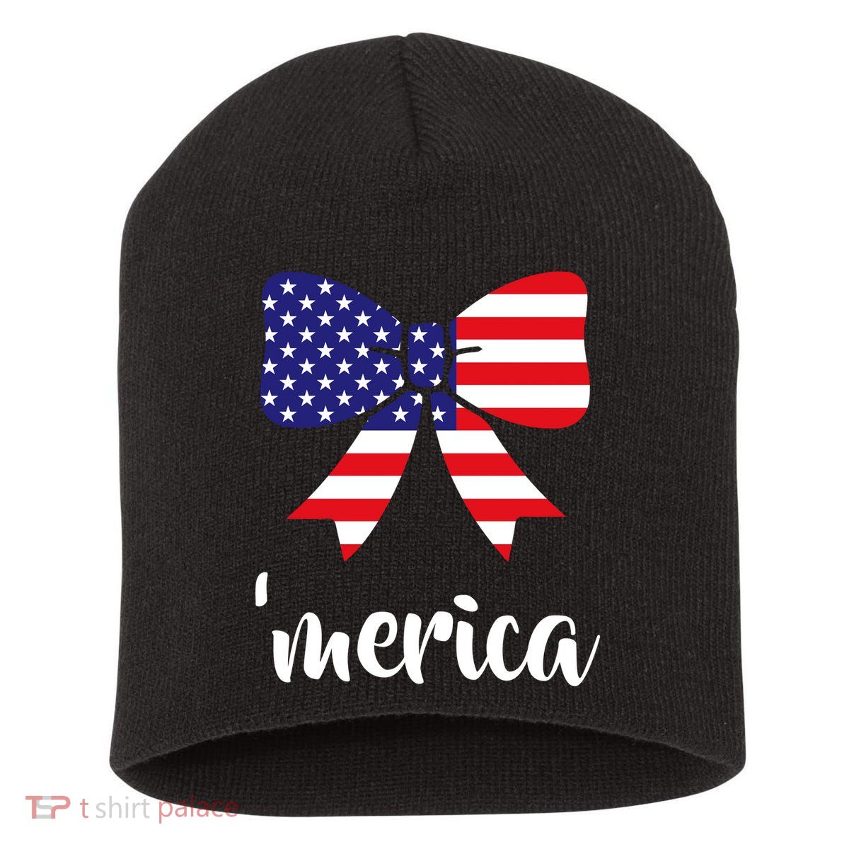 Merica Bow Tie USA Flag Short Acrylic Beanie