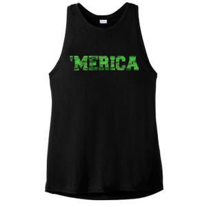 Merica Camo Logo Ladies PosiCharge Tri-Blend Wicking Tank