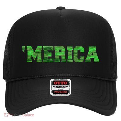 Merica Camo Logo High Crown Mesh Back Trucker Hat