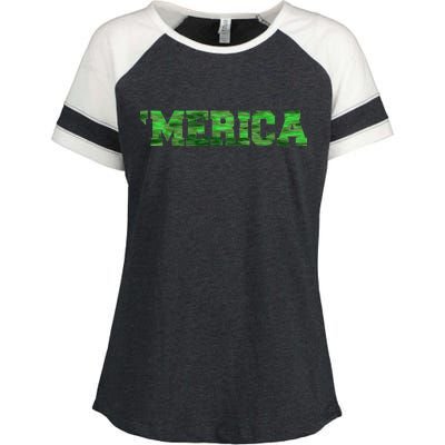 Merica Camo Logo Enza Ladies Jersey Colorblock Tee