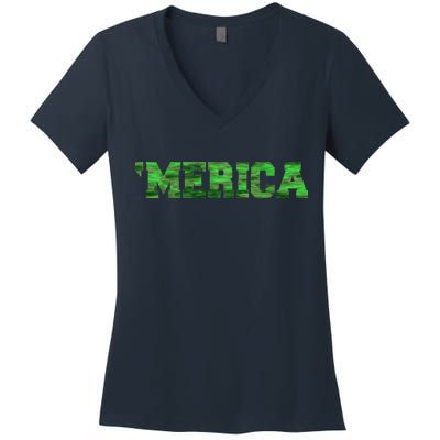 Merica Camo Logo Women's V-Neck T-Shirt