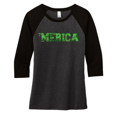 Merica Camo Logo Women's Tri-Blend 3/4-Sleeve Raglan Shirt