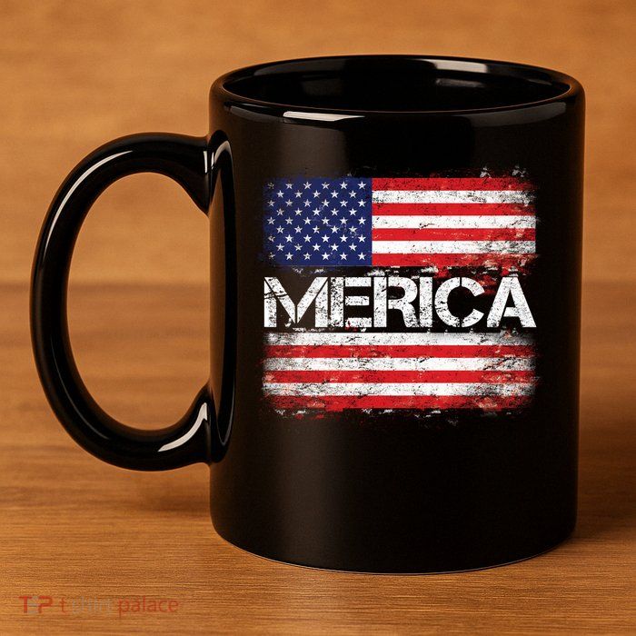 Merica Distressed Flag 11oz C Handle Ceramic Mug