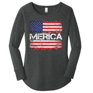 Merica Distressed Flag Women's Perfect Tri Tunic Long Sleeve Shirt