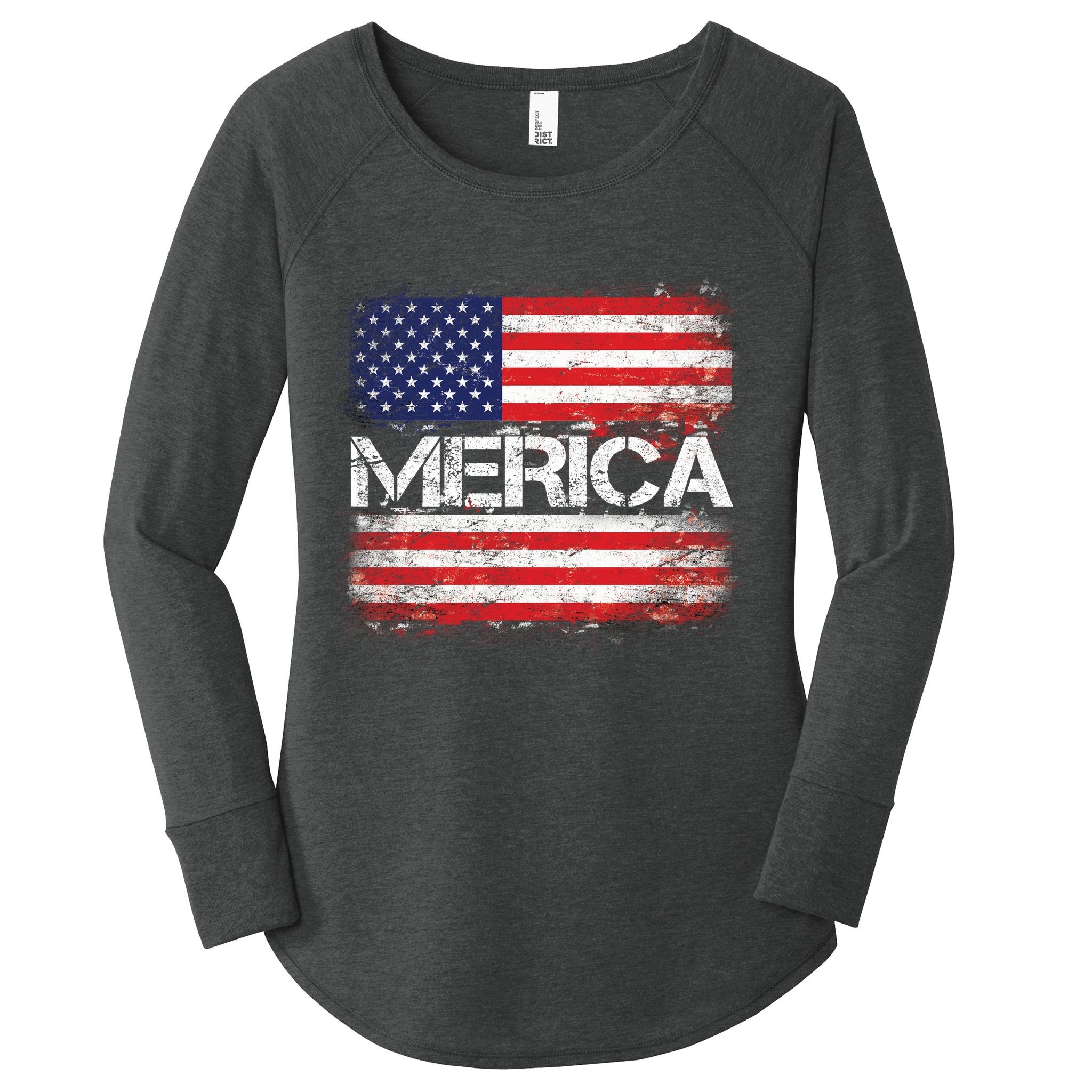 Merica Distressed Flag Women's Perfect Tri Tunic Long Sleeve Shirt