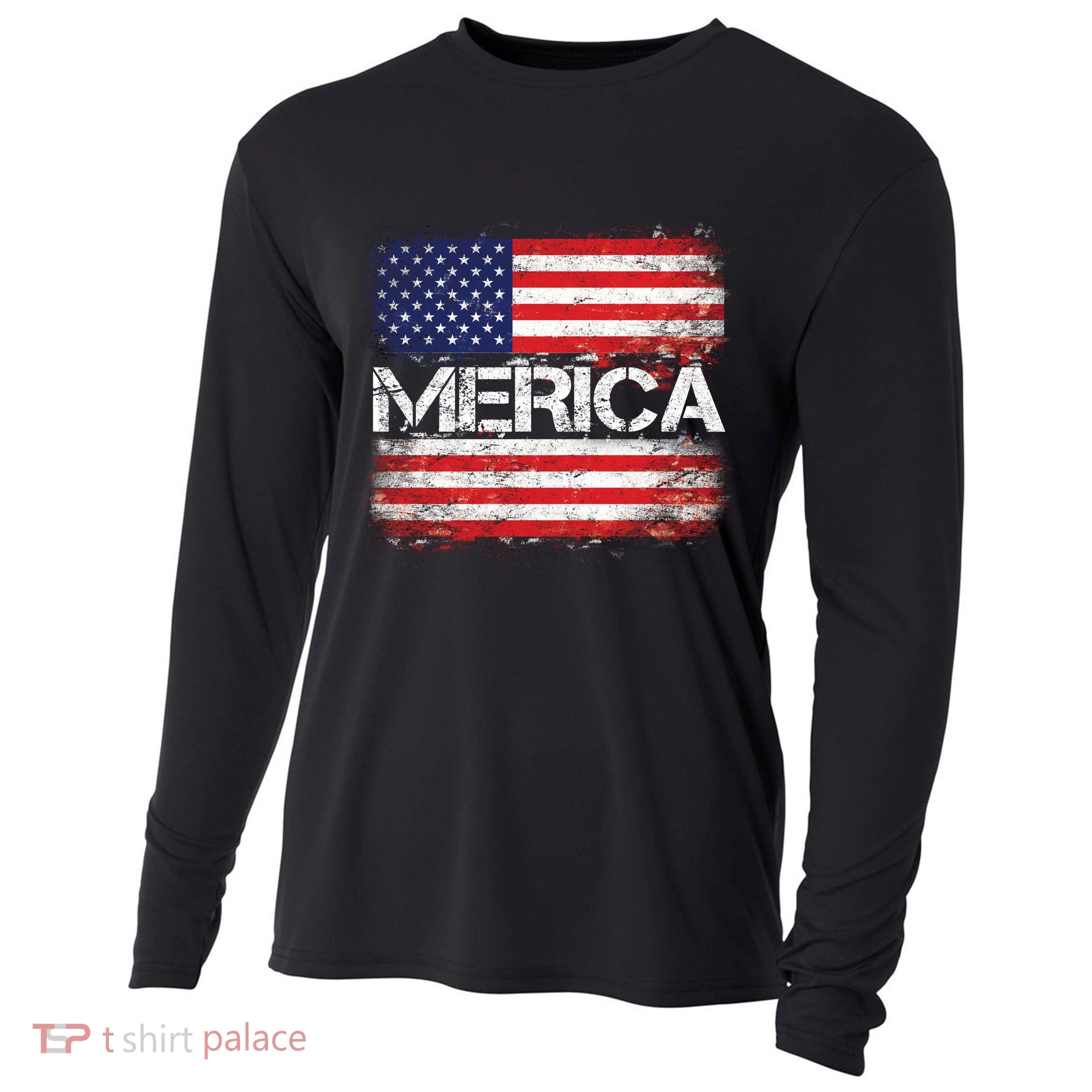 Merica Distressed Flag Cooling Performance Long Sleeve Crew