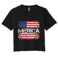 Merica Distressed Flag Women's Crop Top Tee