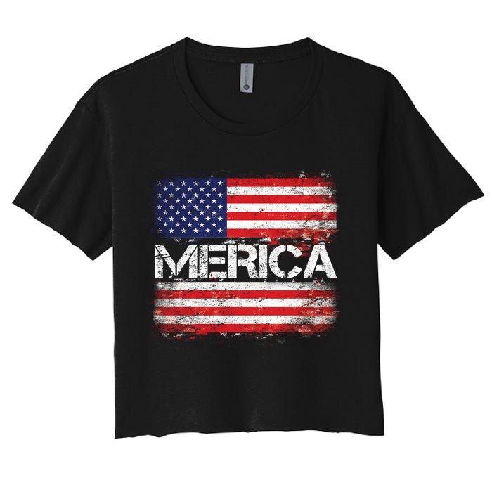 Merica Distressed Flag Women's Crop Top Tee