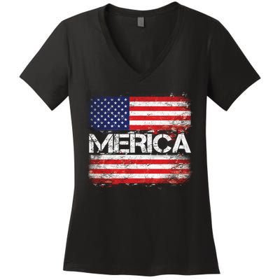 Merica Distressed Flag Women's V-Neck T-Shirt