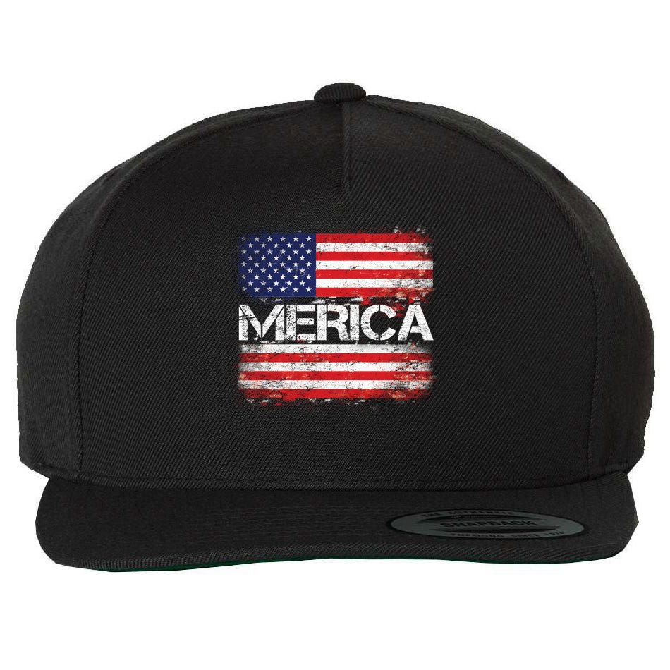 Merica Distressed Flag Wool Snapback Cap