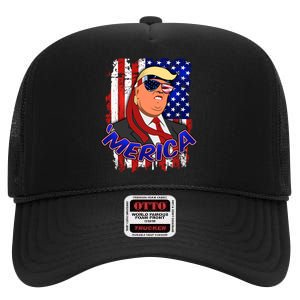 Merica Donald Trump High Crown Mesh Back Trucker Hat