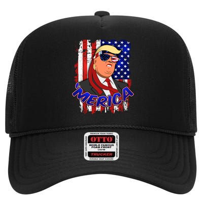 Merica Donald Trump High Crown Mesh Back Trucker Hat