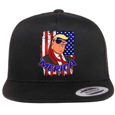 Merica Donald Trump Flat Bill Trucker Hat