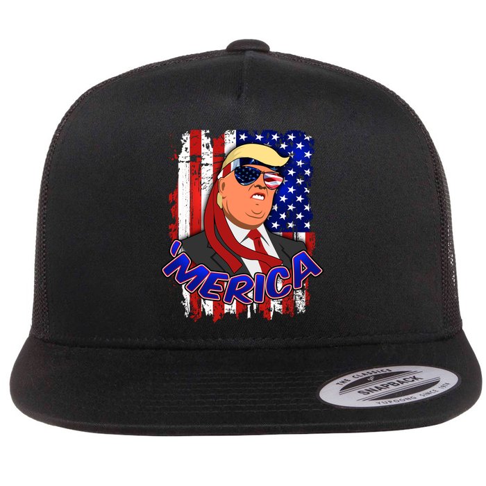 Merica Donald Trump Flat Bill Trucker Hat