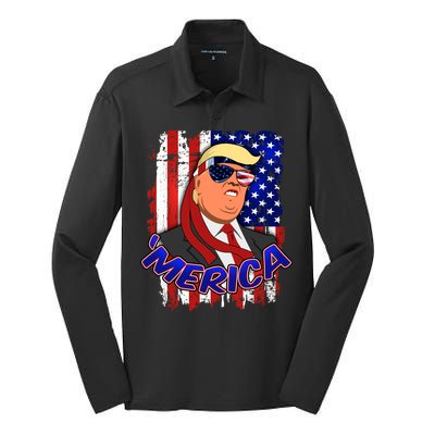 Merica Donald Trump Silk Touch Performance Long Sleeve Polo