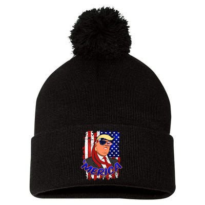 Merica Donald Trump Pom Pom 12in Knit Beanie