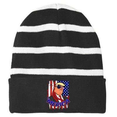 Merica Donald Trump Striped Beanie with Solid Band