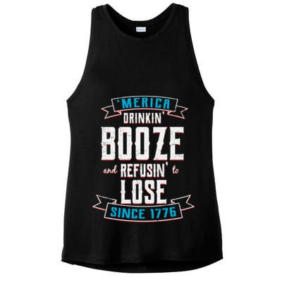 Merica Drinkin' Booze And Refusin' To Lose Ladies PosiCharge Tri-Blend Wicking Tank