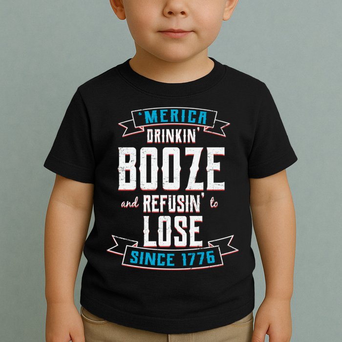 Merica Drinkin' Booze And Refusin' To Lose Toddler T-Shirt
