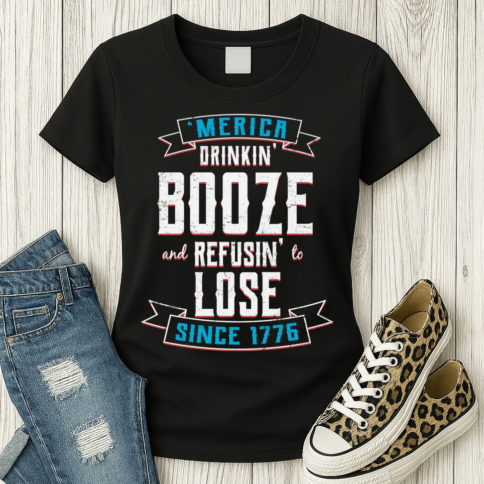 Merica Drinkin' Booze And Refusin' To Lose Womens T-Shirt