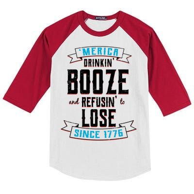 Merica Drinkin' Booze And Refusin' To Lose Kids Colorblock Raglan Jersey