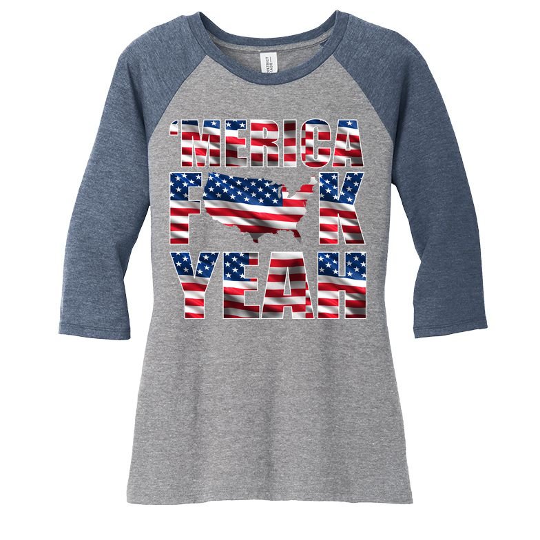 Merica Fck Yeah Women's Tri-Blend 3/4-Sleeve Raglan Shirt