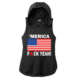 Merica F*ck Yeah! USA Ladies PosiCharge Tri-Blend Wicking Draft Hoodie Tank