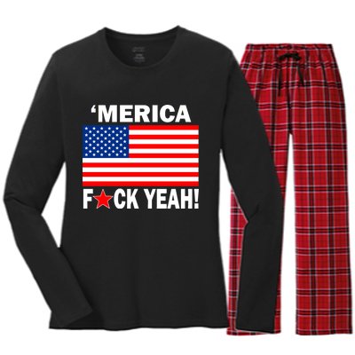 Merica F*ck Yeah! USA Women's Long Sleeve Flannel Pajama Set 