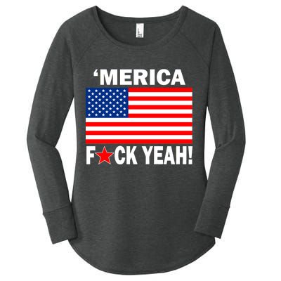 Merica F*ck Yeah! USA Women's Perfect Tri Tunic Long Sleeve Shirt