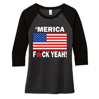 Merica F*ck Yeah! USA Women's Tri-Blend 3/4-Sleeve Raglan Shirt