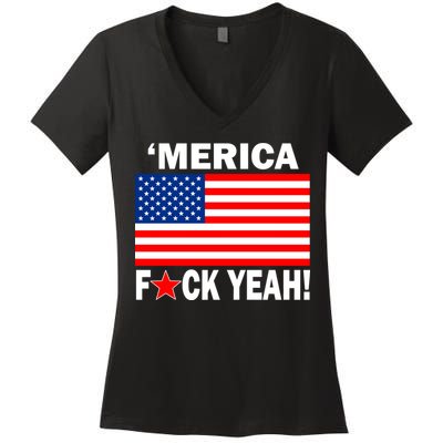 Merica F*ck Yeah! USA Women's V-Neck T-Shirt