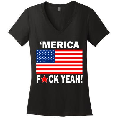 Merica F*ck Yeah! USA Women's V-Neck T-Shirt