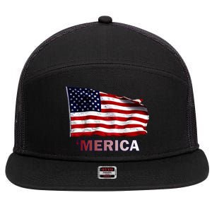 Merica Flag Wave 7 Panel Mesh Trucker Snapback Hat