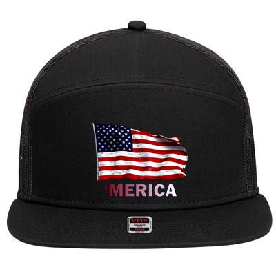Merica Flag Wave 7 Panel Mesh Trucker Snapback Hat