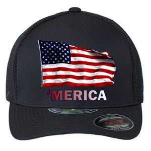 Merica Flag Wave Flexfit Unipanel Trucker Cap