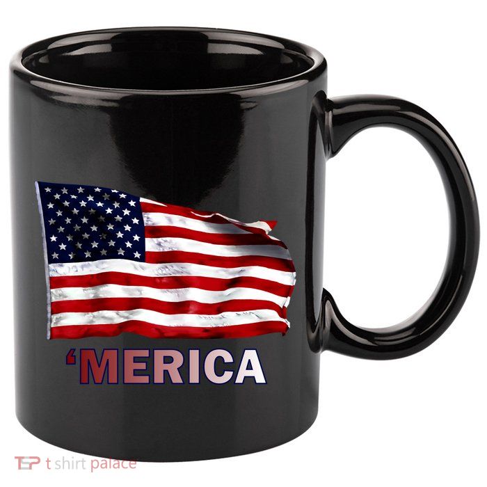 Merica Flag Wave 11oz C Handle Ceramic Mug