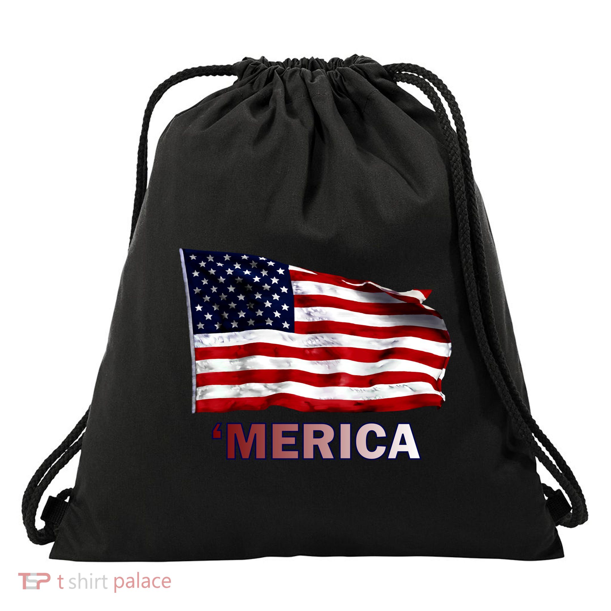 Merica Flag Wave Drawstring Bag
